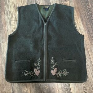 Woolrich pinecone Loren dark green wool zip vest women's XL Fall